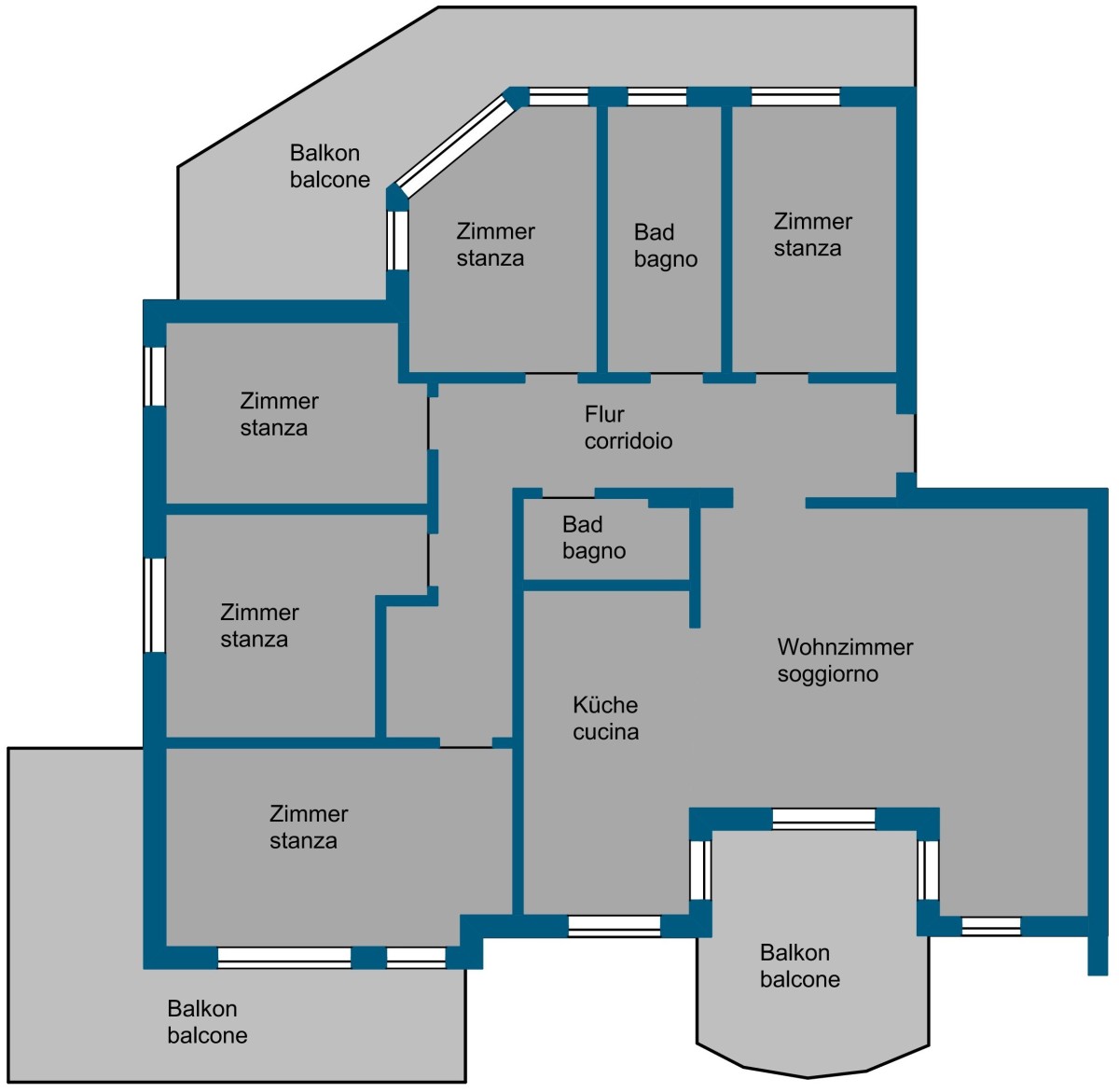 Meran - Große 6-Zimmer Wohnung mit 3 Balkonen in interner Lage!