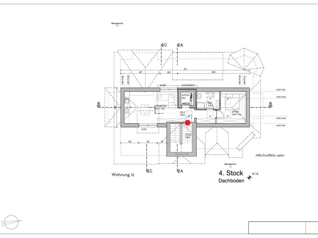 W12: Einzigartige, große 2-Zimmer-Penthousewohnung, letzter Stock
