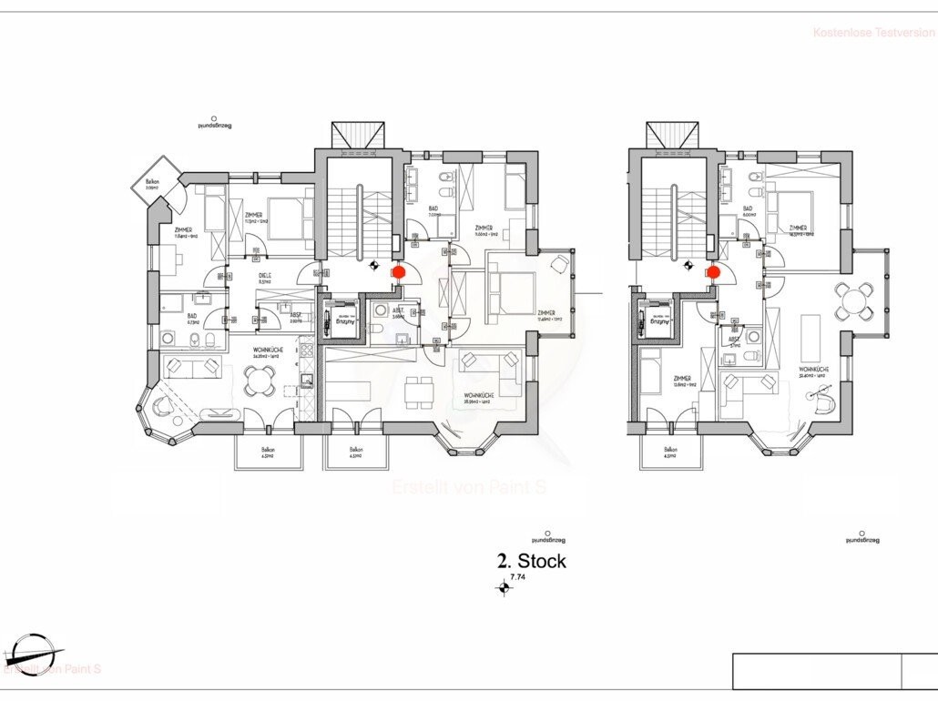 W6+7-Variante: Schöne, große Dreizimmerwohnung mit Balkon, zweiter Stock
