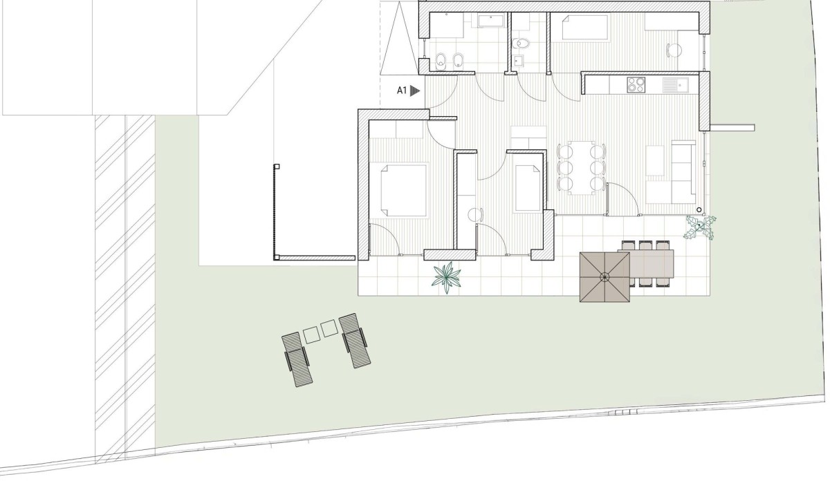 A1- Quadrilocale convenzionale al piano terra con giardino