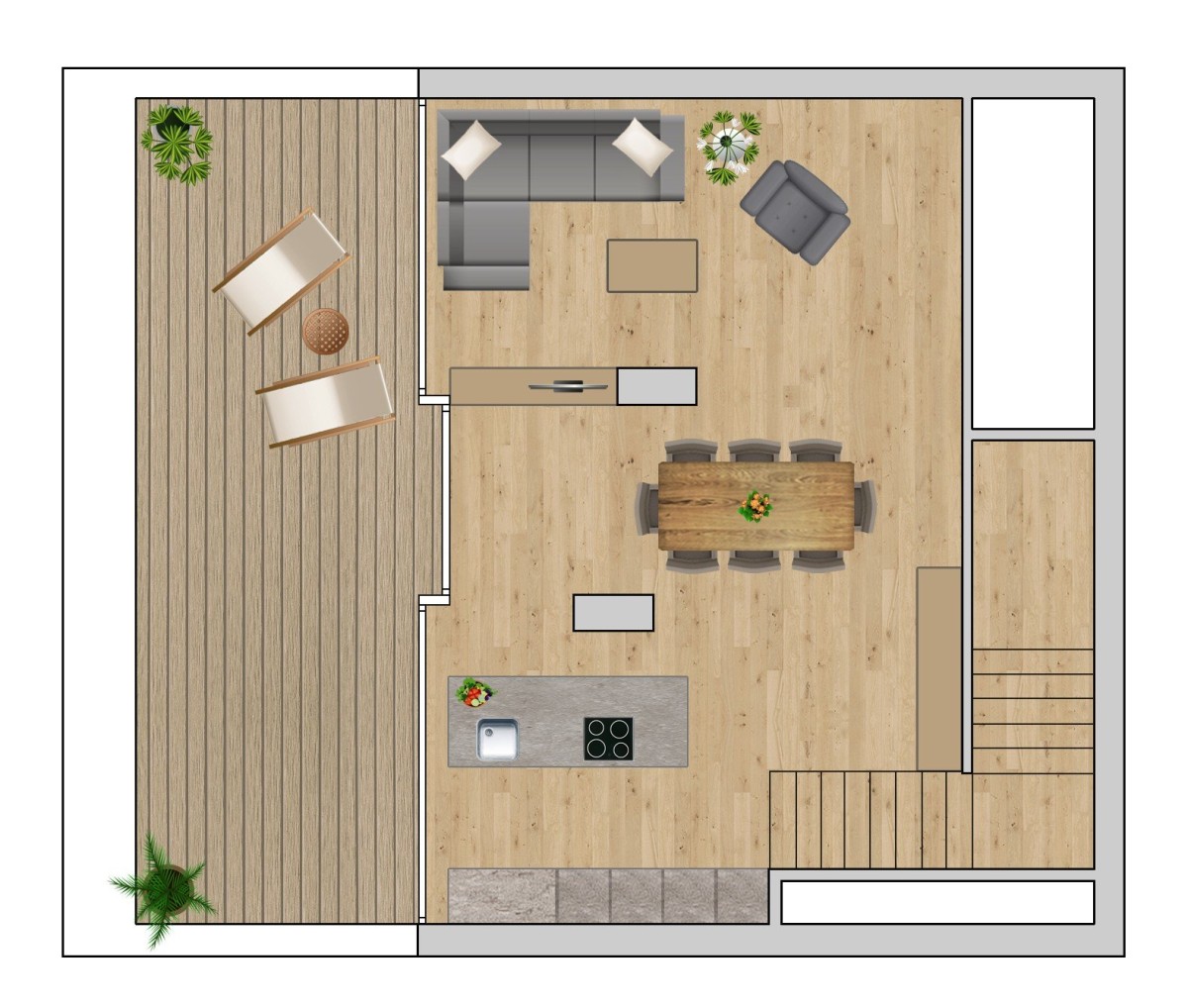 Appartamento su due piani con ampia terrazza