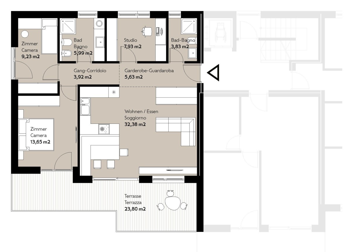 A8 - Konventionierte Dreizimmerwohnung mit Studio und Terrasse