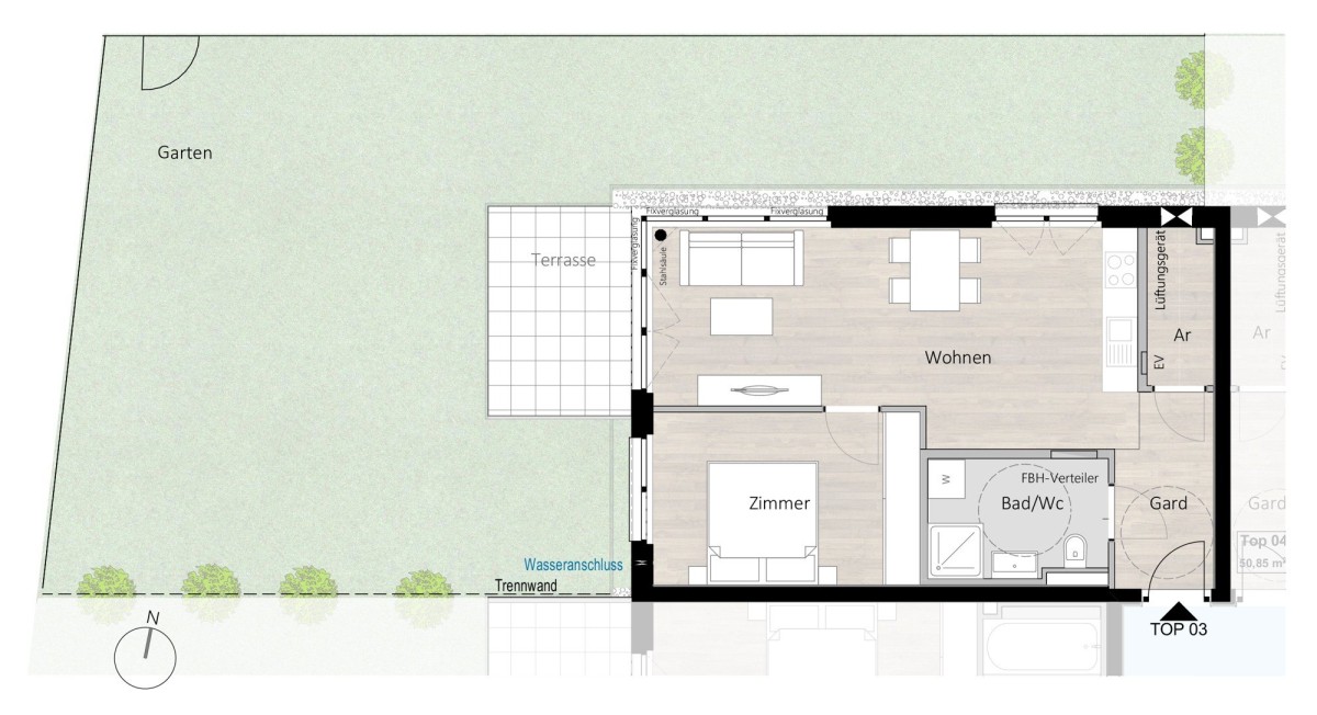 A 03 - Zweizimmerwohnung mit Terrasse und Garten
