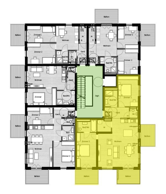 A 05 - Dreizimmerwohnung mit drei Balkonen