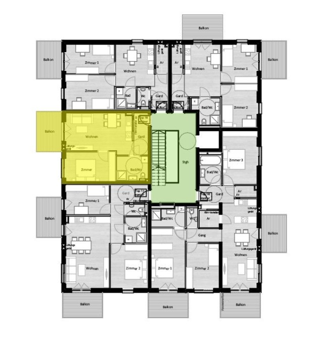 A 18 - Zweizimmerwohnung im 3. Obergeschoss