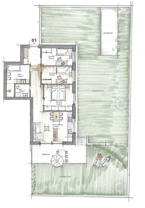 A1 - Konventionierte Vierzimmerwohnung mit Garten