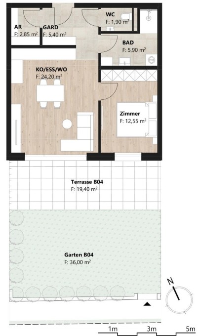 B04 - Zweizimmerwohnung mit Terrasse und Garten