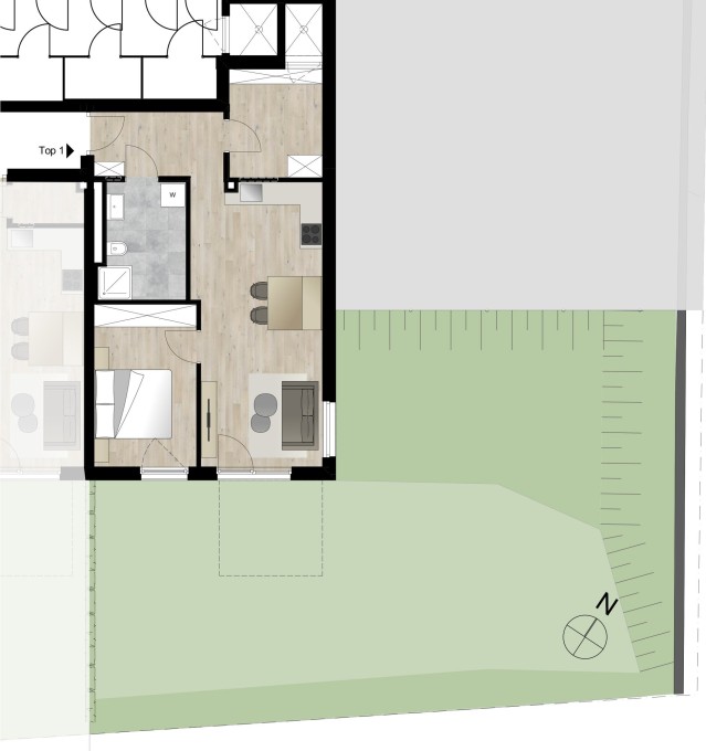 A01 - Zweizimmerwohnung mit großem Garten