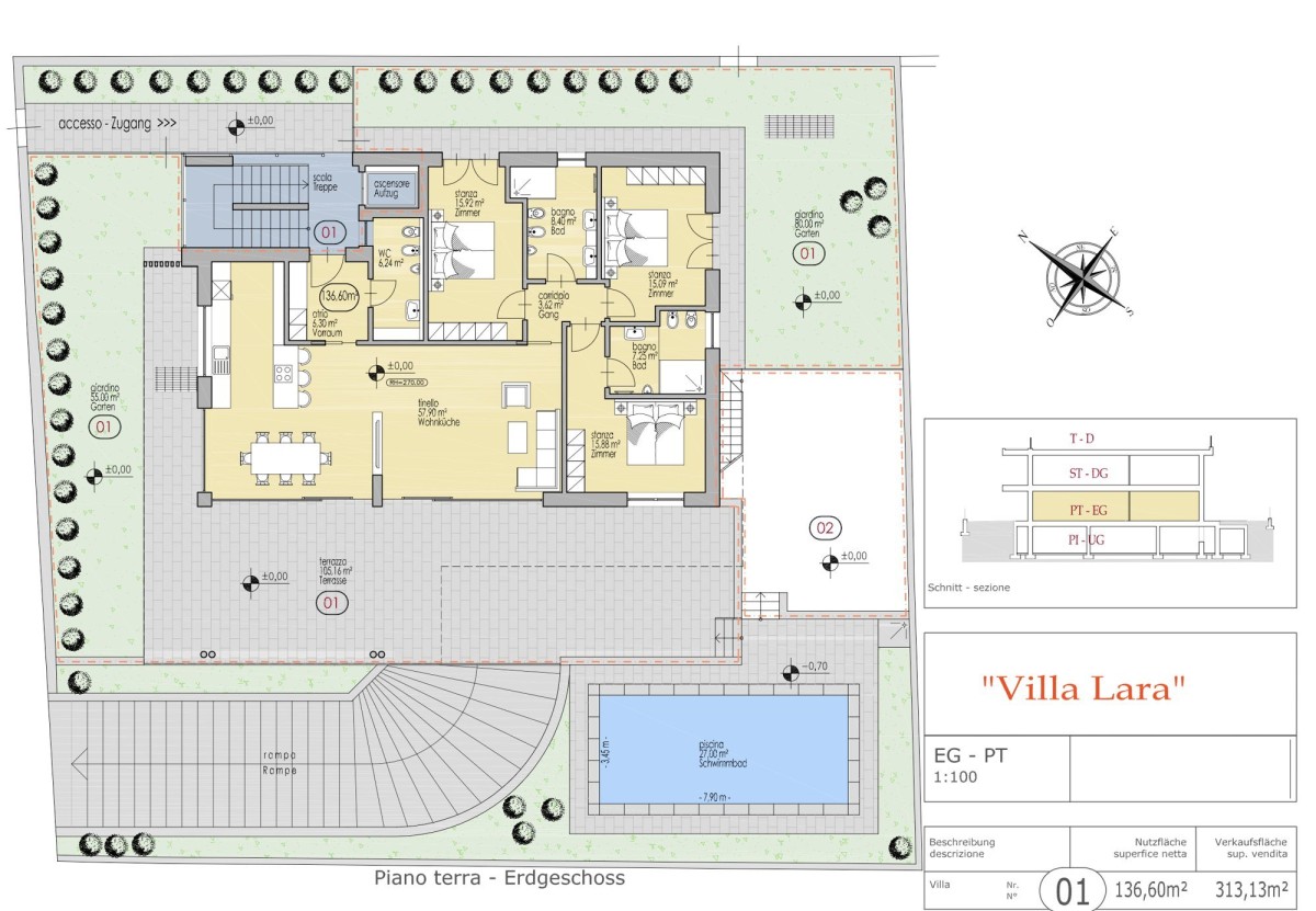 Villa Lara - Erdgeschoss mit privatem Garten und direktem Zugang zum Pool