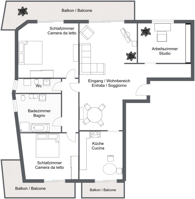 Vierzimmerwohnung mit großzügigen Balkonflächen, sowie der Möglichkeit zur Abtrennung bzw. Erweiterung