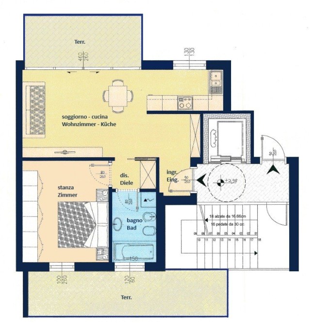 Große Zweizimmerwohnung mit doppelter Ausrichtung