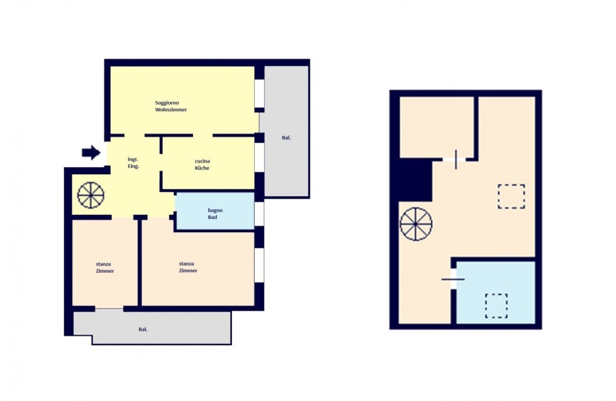 Sehr große, helle Drei-Zimmer-Wohnung mit angeschlossenem Dachgeschoss.